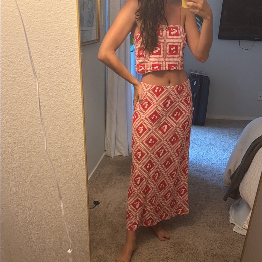 Red Patterned Maxi Skirt - Women's Summer Skirt
